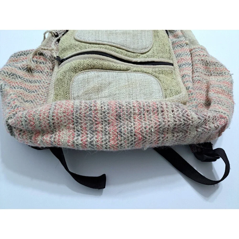 Himalayan Hemp THC Free Multi Color Handmade Backpack Nepal Pink Green Orange
